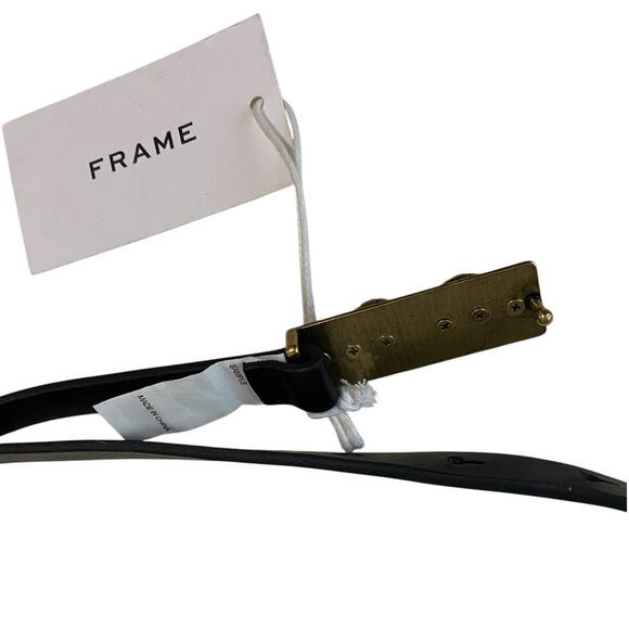 NWT Frame Denim Women's Black Leather Belt Gold Chain Medallion Hardware SAMPLE - Picture 8 of 10